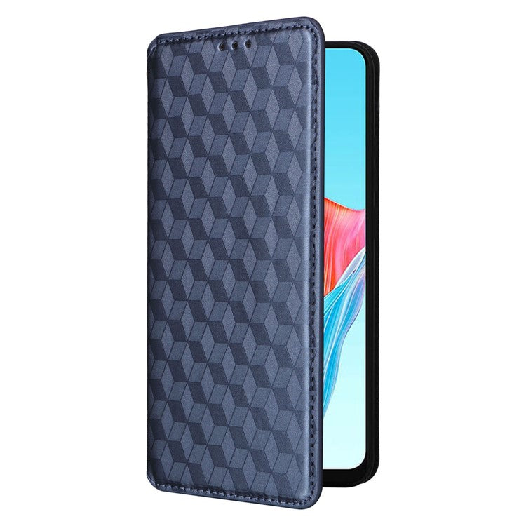 Leather Wallet Case for Oppo A78 4G , Rhombus Imprinted Stand Protective Phone Guard Cover - Blue