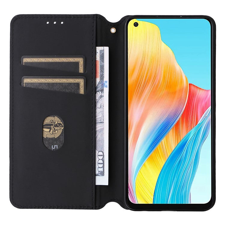 Leather Wallet Case for Oppo A78 4G , Rhombus Imprinted Stand Protective Phone Guard Cover - Purple