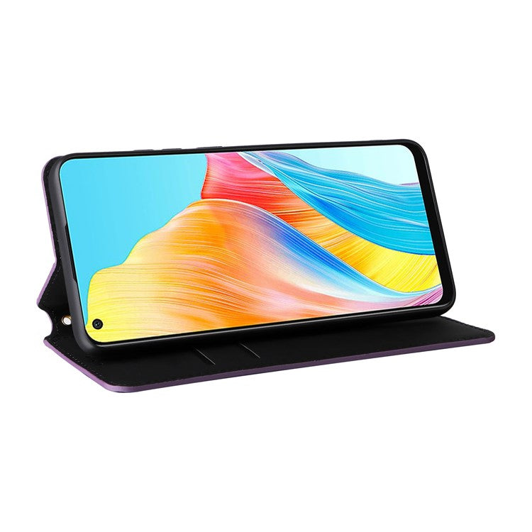 Leather Wallet Case for Oppo A78 4G , Rhombus Imprinted Stand Protective Phone Guard Cover - Purple