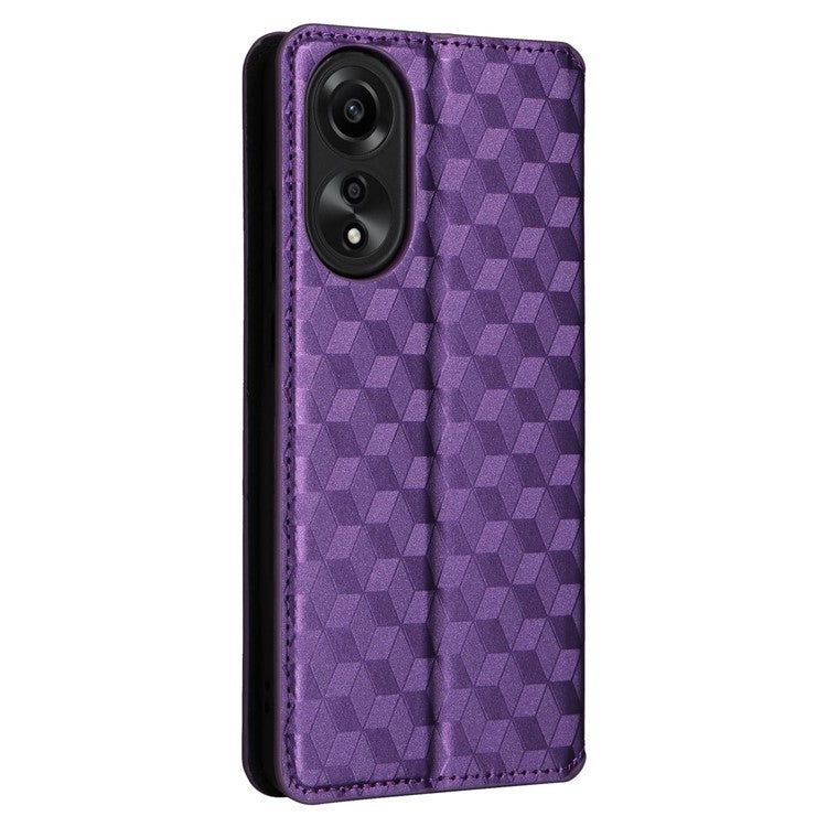 Leather Wallet Case for Oppo A78 4G , Rhombus Imprinted Stand Protective Phone Guard Cover - Purple
