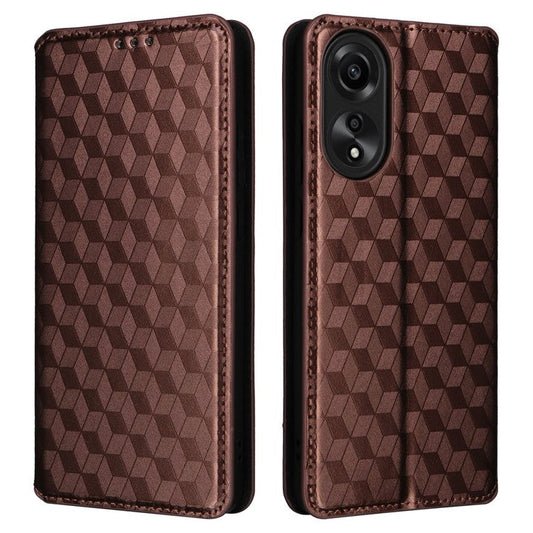 Leather Wallet Case for Oppo A78 4G , Rhombus Imprinted Stand Protective Phone Guard Cover - Brown