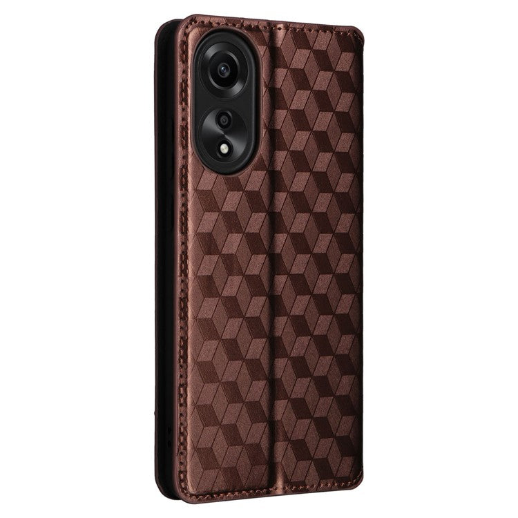 Leather Wallet Case for Oppo A78 4G , Rhombus Imprinted Stand Protective Phone Guard Cover - Brown