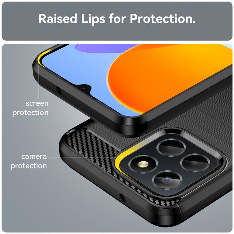 TPU Phone Case for Honor X8 5G / X6 4G / X6 5G / X6s 4G / Play 30 / Play6C 4G / 70 Lite 5G / X8a 5G , Brushed Carbon Fiber Texture Protective Cover - Black