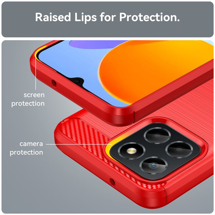 TPU Phone Case for Honor X8 5G / X6 4G / X6 5G / X6s 4G / Play 30 / Play6C 4G / 70 Lite 5G / X8a 5G , Brushed Carbon Fiber Texture Protective Cover - Red