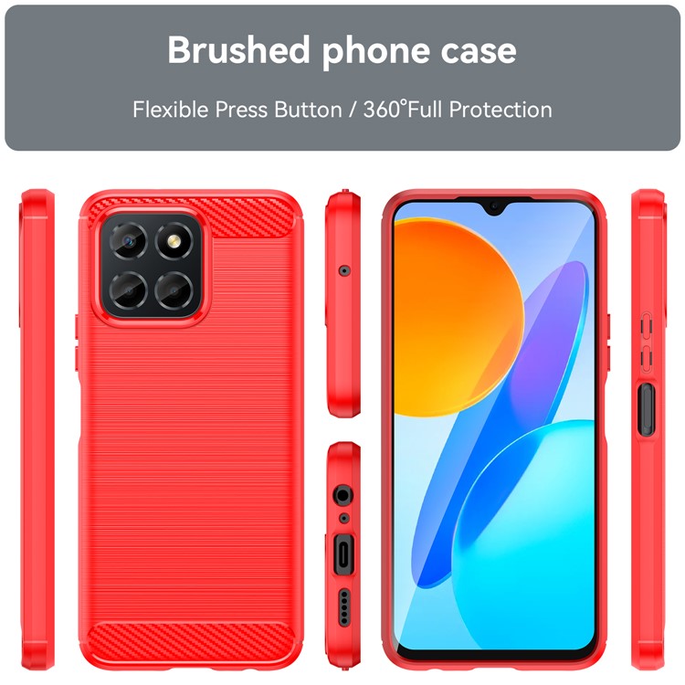 TPU Phone Case for Honor X8 5G / X6 4G / X6 5G / X6s 4G / Play 30 / Play6C 4G / 70 Lite 5G / X8a 5G , Brushed Carbon Fiber Texture Protective Cover - Red