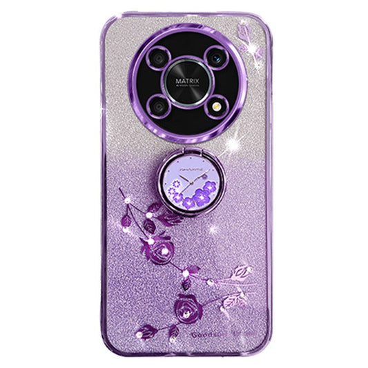 KADEM For Honor X30 5G Flower Decor TPU Cover Ring Kickstand Shell Glitter Anti-scratch Phone Case - Purple