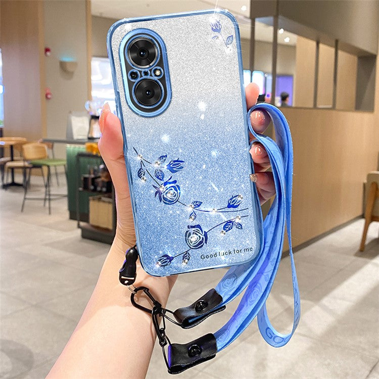 KADEM TPU Case for Honor 50 SE / Huawei nova 9 SE / nova 9 SE 5G , Strap Design Glitter Rhinestone Decor Anti-scratch Phone Cover - Blue
