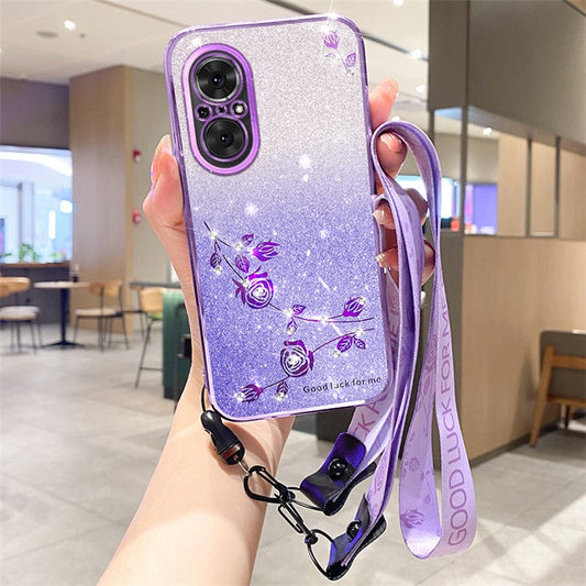 KADEM TPU Case for Honor 50 SE / Huawei nova 9 SE / nova 9 SE 5G , Strap Design Glitter Rhinestone Decor Anti-scratch Phone Cover - Purple