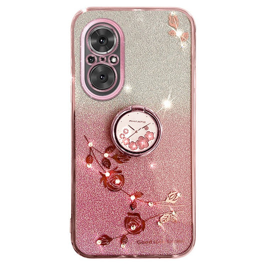 KADEM For Huawei nova 9 SE / Honor 50 SE TPU Phone Cover Glitter Anti-scratch Ring Kickstand Flower Pattern Phone Case - Rose Gold