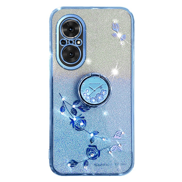 KADEM For Huawei nova 9 SE / Honor 50 SE TPU Phone Cover Glitter Anti-scratch Ring Kickstand Flower Pattern Phone Case - Blue
