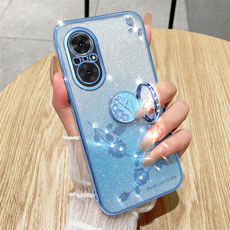 KADEM For Huawei nova 9 SE / Honor 50 SE TPU Phone Cover Glitter Anti-scratch Ring Kickstand Flower Pattern Phone Case - Blue