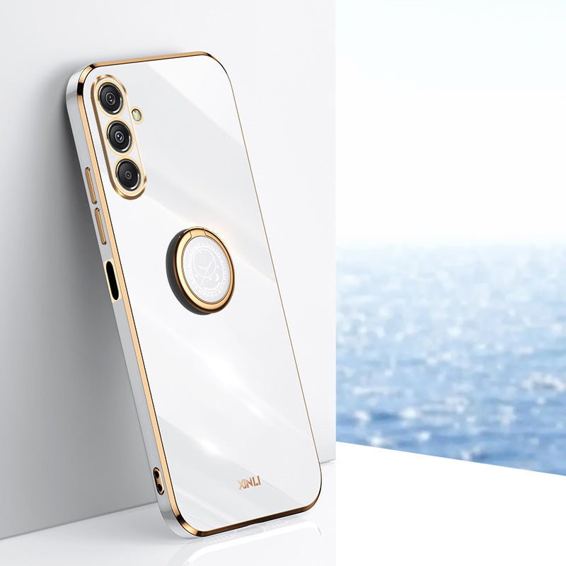 XINLI For Samsung Galaxy F34 5G / M34 5G Ring Kickstand TPU Back Cover Electroplated Anti-scratch Phone Case - White