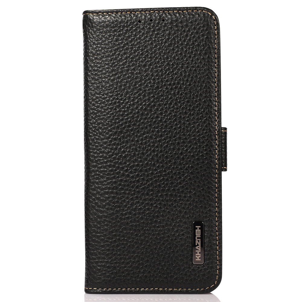 KHAZNEH For Samsung Galaxy F34 5G / M34 5G RFID Blocking Phone Case Stand Wallet Litchi Texture Genuine Cow Leather Cover - Black