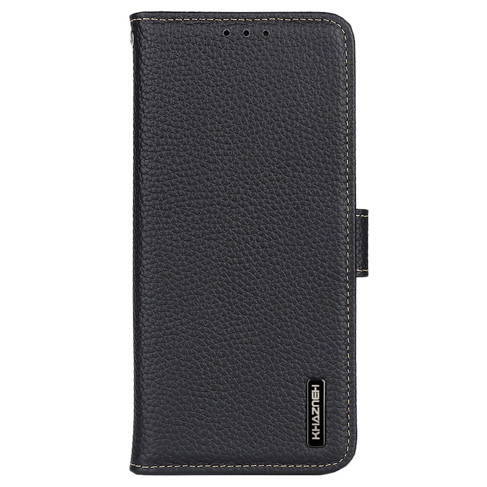 KHAZNEH For Samsung Galaxy F34 5G / M34 5G Phone Wallet Case Litchi Texture Genuine Cow Leather Stand Cover - Black