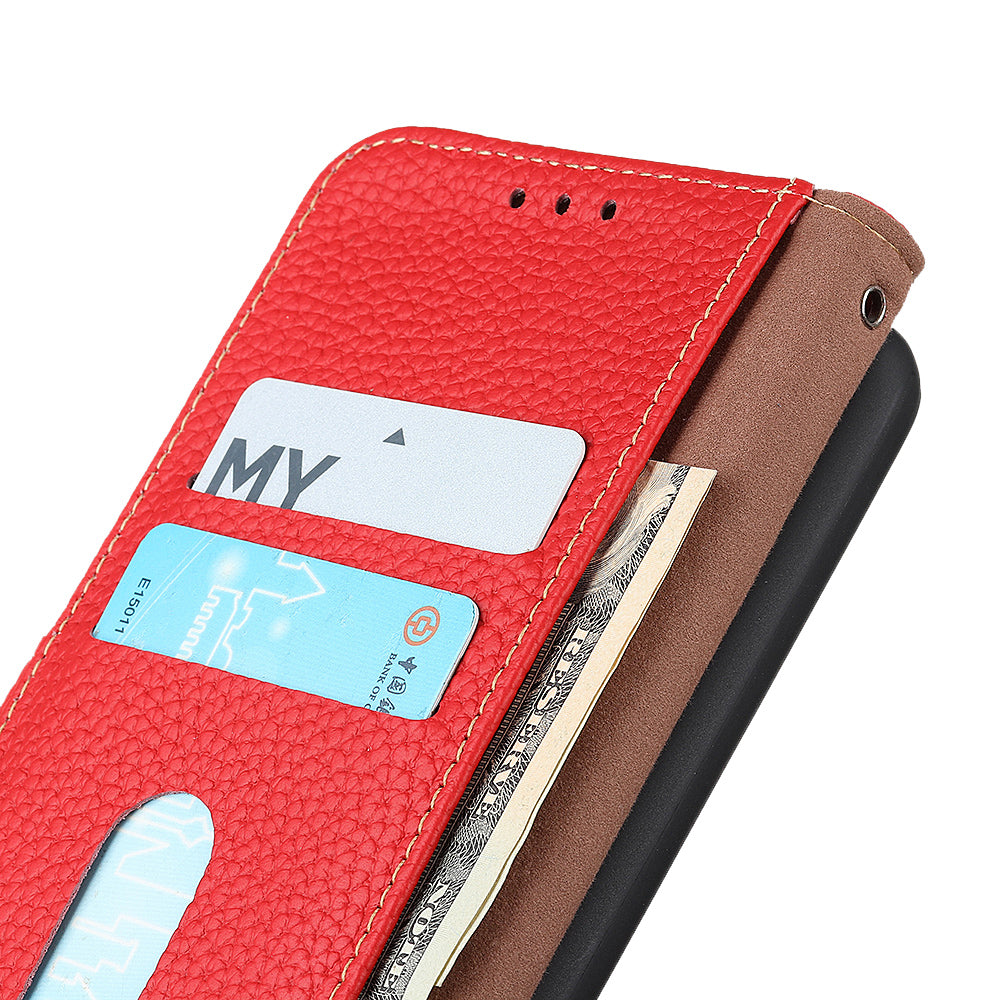KHAZNEH For Samsung Galaxy F34 5G / M34 5G Phone Wallet Case Litchi Texture Genuine Cow Leather Stand Cover - Red