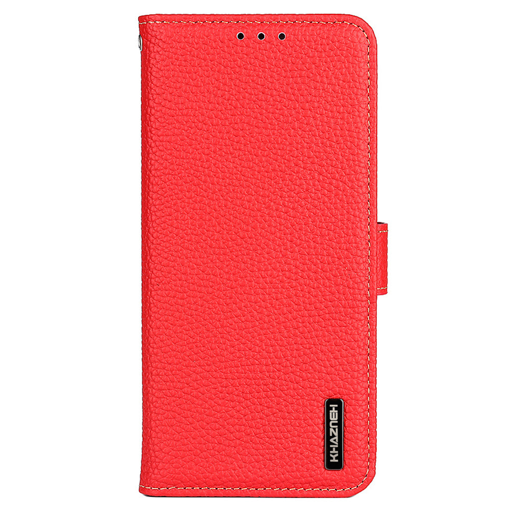 KHAZNEH For Samsung Galaxy F34 5G / M34 5G Phone Wallet Case Litchi Texture Genuine Cow Leather Stand Cover - Red