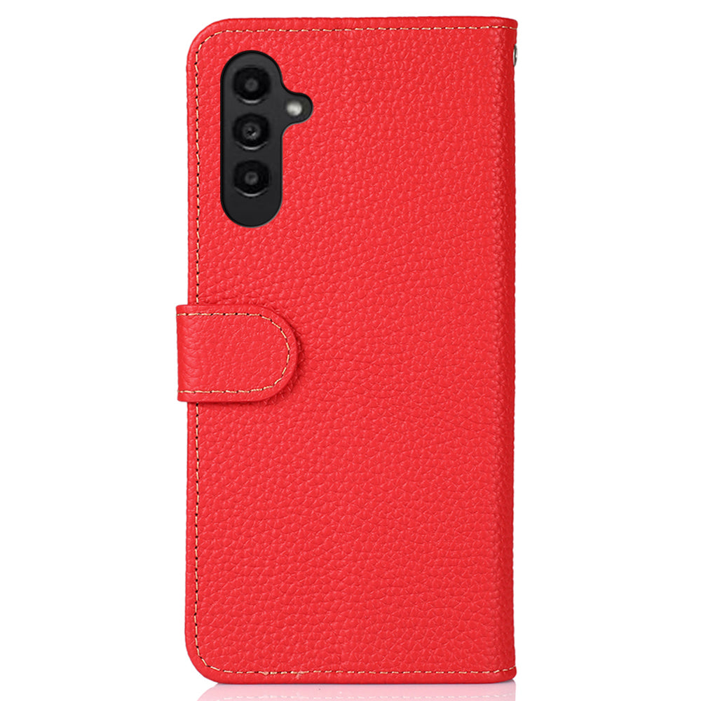 KHAZNEH For Samsung Galaxy F34 5G / M34 5G Phone Wallet Case Litchi Texture Genuine Cow Leather Stand Cover - Red