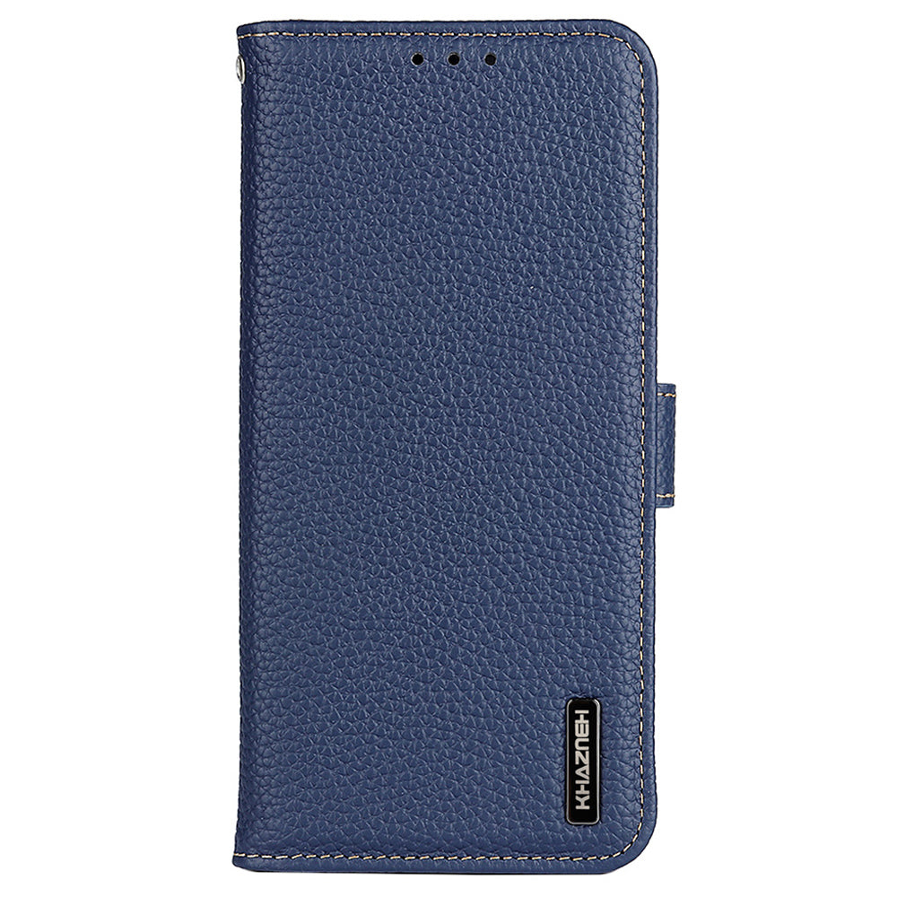 KHAZNEH For Samsung Galaxy F34 5G / M34 5G Phone Wallet Case Litchi Texture Genuine Cow Leather Stand Cover - Blue