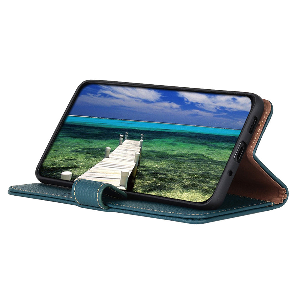 KHAZNEH For Samsung Galaxy F34 5G / M34 5G Phone Wallet Case Litchi Texture Genuine Cow Leather Stand Cover - Green