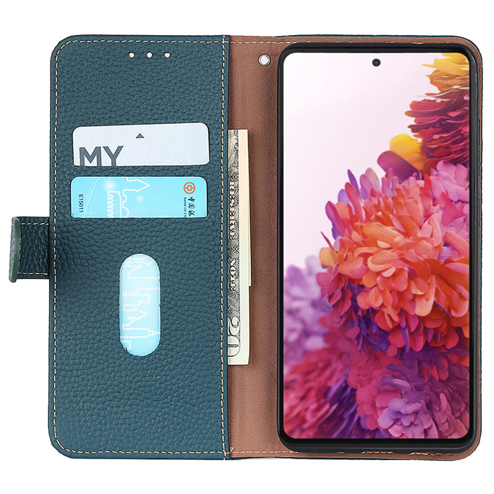 KHAZNEH For Samsung Galaxy F34 5G / M34 5G Phone Wallet Case Litchi Texture Genuine Cow Leather Stand Cover - Green