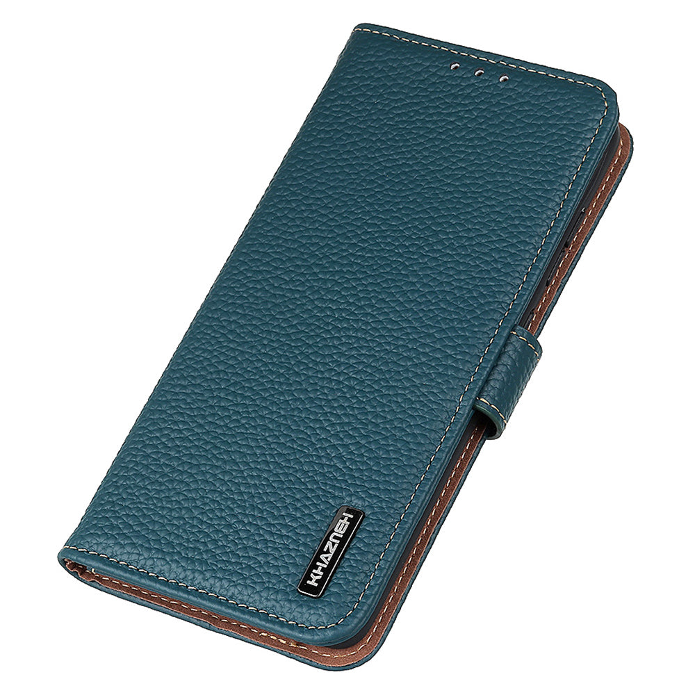 KHAZNEH For Samsung Galaxy F34 5G / M34 5G Phone Wallet Case Litchi Texture Genuine Cow Leather Stand Cover - Green