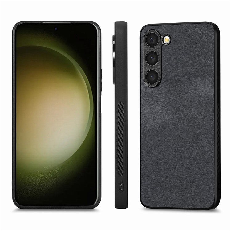 ENKAY HAT PRINCE For Samsung Galaxy S23+ Retro Leather Coated PC Phone Case with 0.18mm High Aluminium-silicon Glass Film - Black