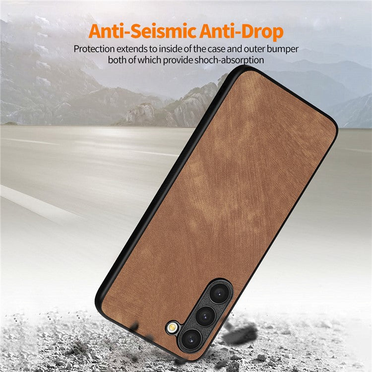 ENKAY HAT PRINCE For Samsung Galaxy S23+ Retro Leather Coated PC Phone Case with 0.18mm High Aluminium-silicon Glass Film - Black