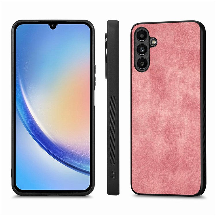 ENKAY HAT PRINCE For Samsung Galaxy A34 5G Phone Case Retro Leather+PC Cover with High Aluminium-silicon Glass Film - Pink