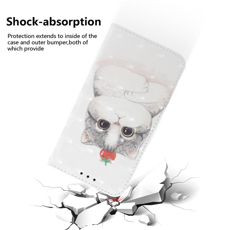 For Samsung Galaxy A25 5G (Global) (161.0 x 76.5 x 8.3mm) PU Leather 3D Pattern Printing Stand Wallet Cover with Strap - Cute Cat