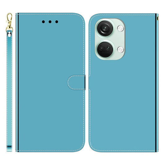 For OnePlus Nord 3 5G / Ace 2V Mirror-Like Surface Leather Wallet Case Folding Stand Phone Cover - Blue