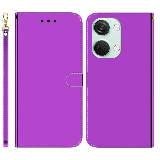 For OnePlus Nord 3 5G / Ace 2V Mirror-Like Surface Leather Wallet Case Folding Stand Phone Cover - Purple