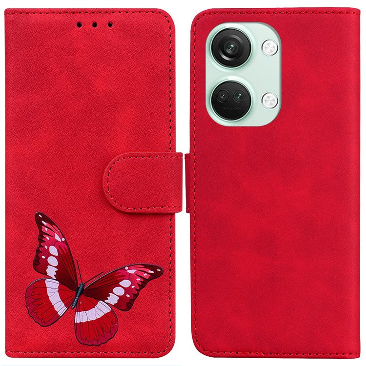 For OnePlus Nord 3 5G / Ace 2V Butterfly Printing Stand Wallet Case PU Leather+TPU Book Style Phone Cover - Red