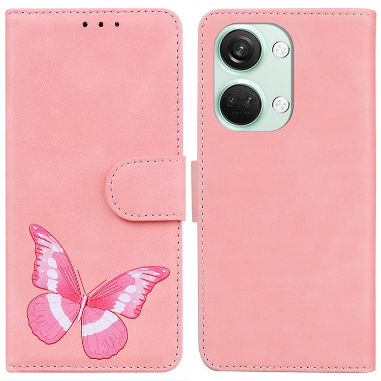For OnePlus Nord 3 5G / Ace 2V Butterfly Printing Stand Wallet Case PU Leather+TPU Book Style Phone Cover - Pink