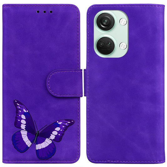 For OnePlus Nord 3 5G / Ace 2V Butterfly Printing Stand Wallet Case PU Leather+TPU Book Style Phone Cover - Purple