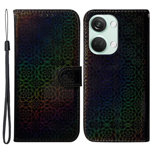 For OnePlus Ace 2V / Nord 3 5G Leather Wallet Stand Case Dazzling Flower Pattern Anti-shock Phone Cover - Black