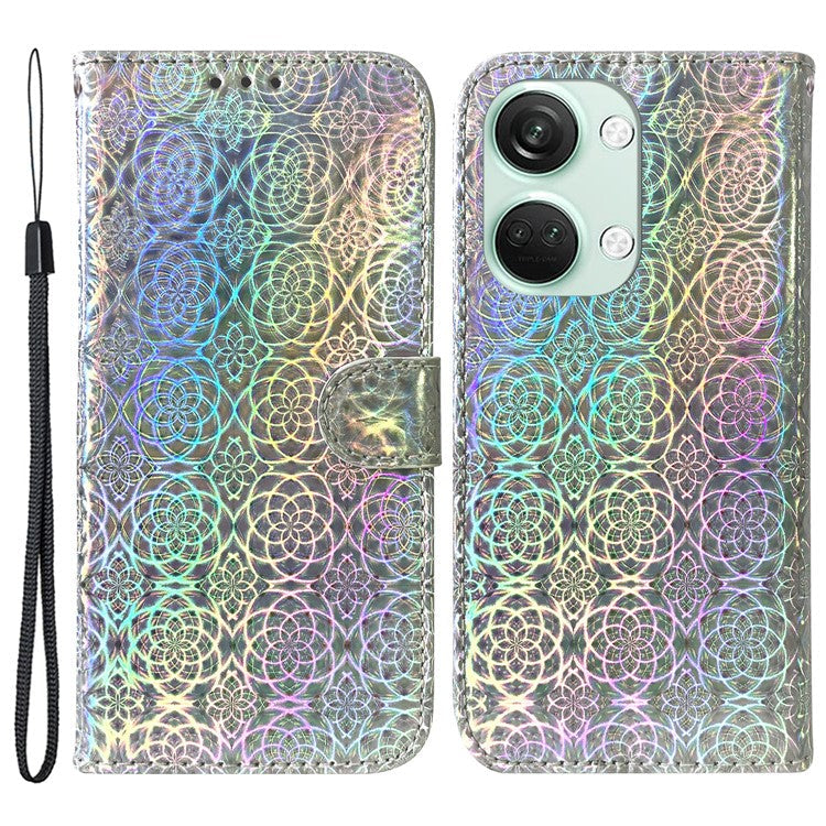 For OnePlus Ace 2V / Nord 3 5G Leather Wallet Stand Case Dazzling Flower Pattern Anti-shock Phone Cover - Grey