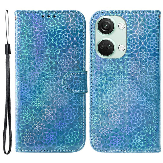 For OnePlus Ace 2V / Nord 3 5G Leather Wallet Stand Case Dazzling Flower Pattern Anti-shock Phone Cover - Blue