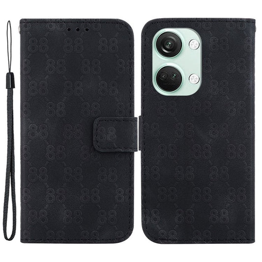 For OnePlus Nord 3 5G / Ace 2V Full Protection Leather Wallet Stand Case Double 8-Shape Imprint Phone Cover - Black
