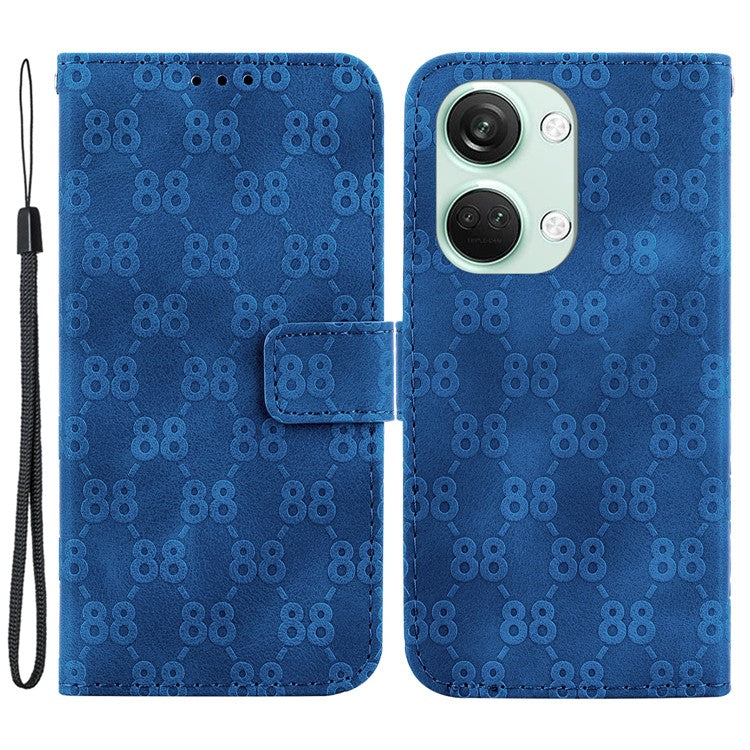 For OnePlus Nord 3 5G / Ace 2V Full Protection Leather Wallet Stand Case Double 8-Shape Imprint Phone Cover - Dark Blue