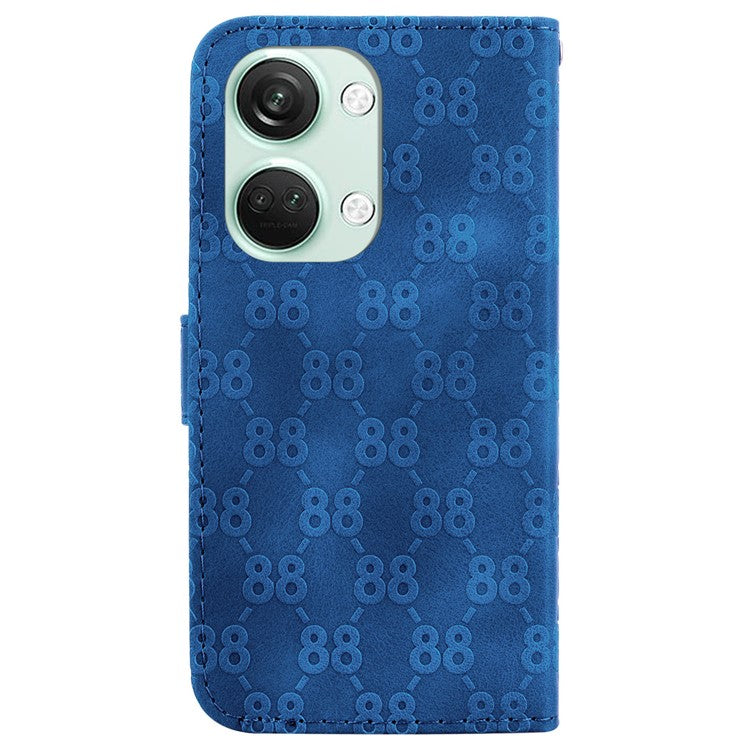 For OnePlus Nord 3 5G / Ace 2V Full Protection Leather Wallet Stand Case Double 8-Shape Imprint Phone Cover - Dark Blue