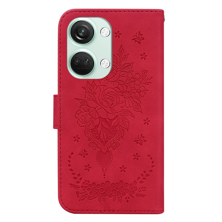 For OnePlus Nord 3 5G / Ace 2V PU Leather+TPU Wallet Stand Case Double 8-Shape Imprint Phone Cover - Red