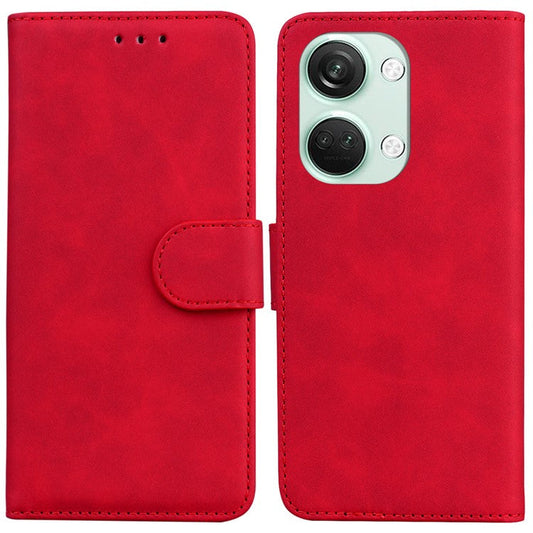 For OnePlus Nord 3 5G / Ace 2V PU Leather Wallet Case Solid Color Horizontal Stand Phone Cover - Red