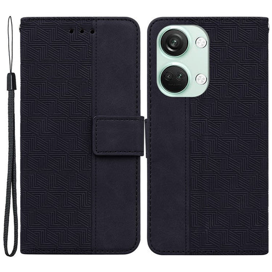 For OnePlus Nord 3 5G / Ace 2V Geometry Imprinted Stand Drop-proof Shell PU Leather Wallet Phone Cover - Black