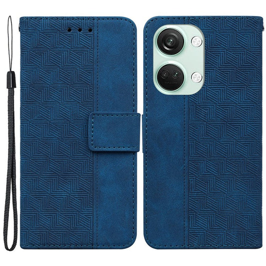 For OnePlus Nord 3 5G / Ace 2V Geometry Imprinted Stand Drop-proof Shell PU Leather Wallet Phone Cover - Blue