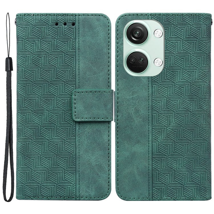 For OnePlus Nord 3 5G / Ace 2V Geometry Imprinted Stand Drop-proof Shell PU Leather Wallet Phone Cover - Green
