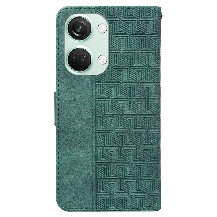 For OnePlus Nord 3 5G / Ace 2V Geometry Imprinted Stand Drop-proof Shell PU Leather Wallet Phone Cover - Green