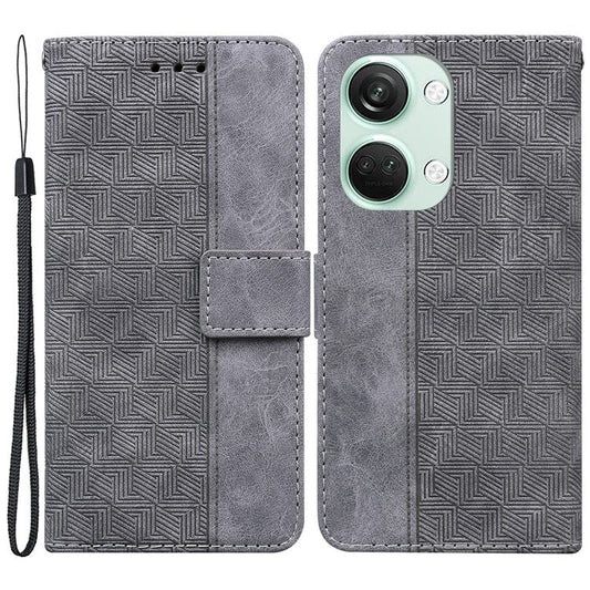 For OnePlus Nord 3 5G / Ace 2V Geometry Imprinted Stand Drop-proof Shell PU Leather Wallet Phone Cover - Grey