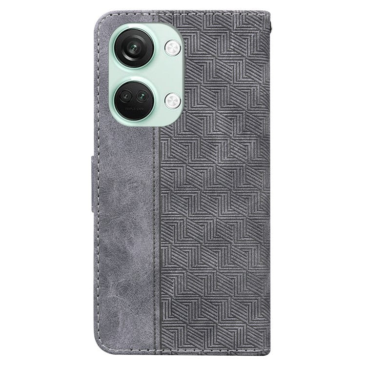 For OnePlus Nord 3 5G / Ace 2V Geometry Imprinted Stand Drop-proof Shell PU Leather Wallet Phone Cover - Grey