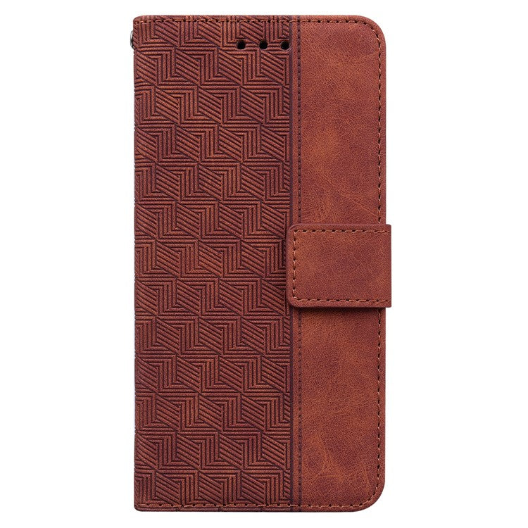 For OnePlus Nord 3 5G / Ace 2V Geometry Imprinted Stand Drop-proof Shell PU Leather Wallet Phone Cover - Brown