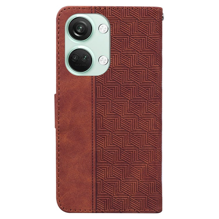 For OnePlus Nord 3 5G / Ace 2V Geometry Imprinted Stand Drop-proof Shell PU Leather Wallet Phone Cover - Brown